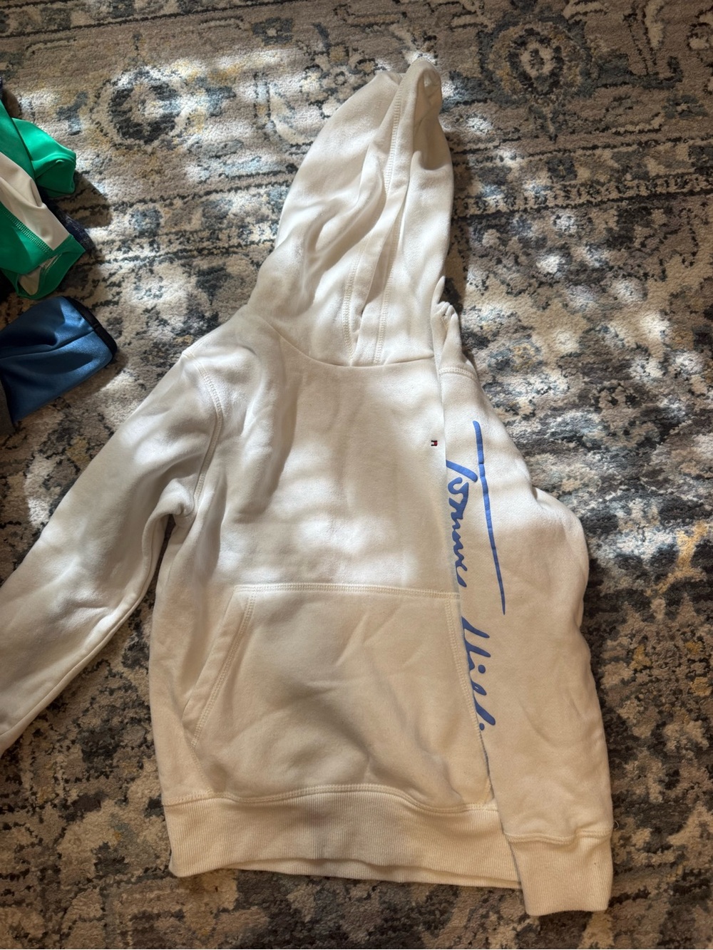 Tommy Hilfiger White Hoodie with Blue Script Logo